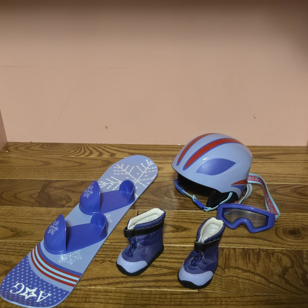 American Girl Blue Snowboard Set with Helmet and Boots